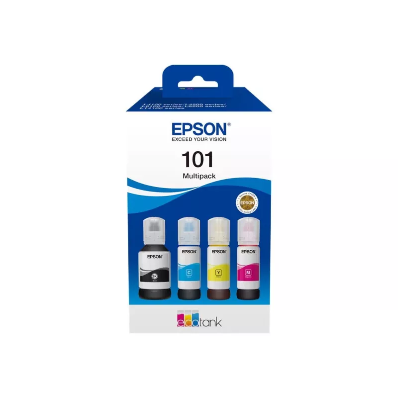 Set original de 4 botellas de tinta Epson EcoTank — negro 127 ml, cian/magenta/amarillo 210 ml (C13T03V64A)