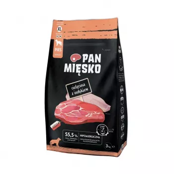 Pienso para perros Pan Miesko Ternera con Pavo XL, Adult, 3 kg, 30 % proteína, 20 % grasa