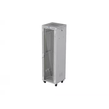 Armario rack de suelo LANBERG 19 pulgadas 42U 600×600 mm gris con puerta de cristal y LCD (flat pack)