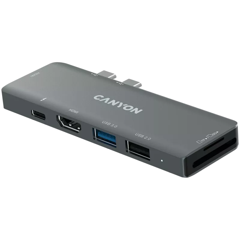 Lector de tarjetas SD Canyon DS-5 USB 2.0 Type-C gris 60 Hz