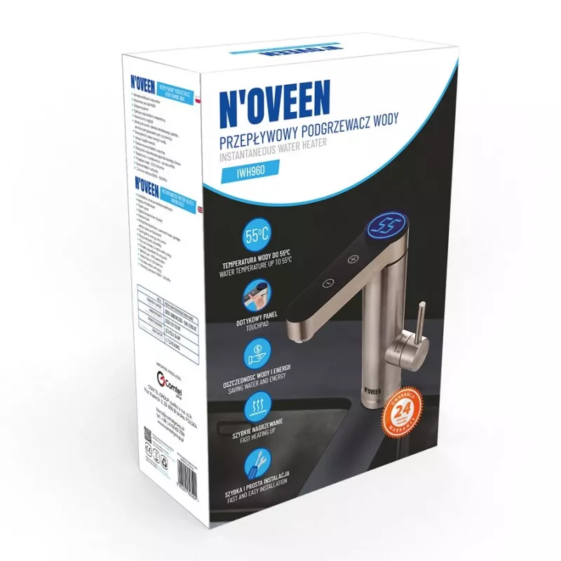 Calentador de agua eléctrico NOVEEN IWH960 3000W acero inoxidable, de sobremesa, indicador LED, IPX4