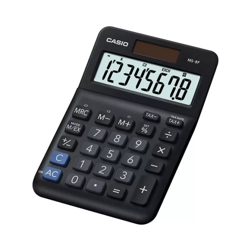 Casio MS-8F calculadora de sobremesa básica, de 8 dígitos, a pilas/solar, negra