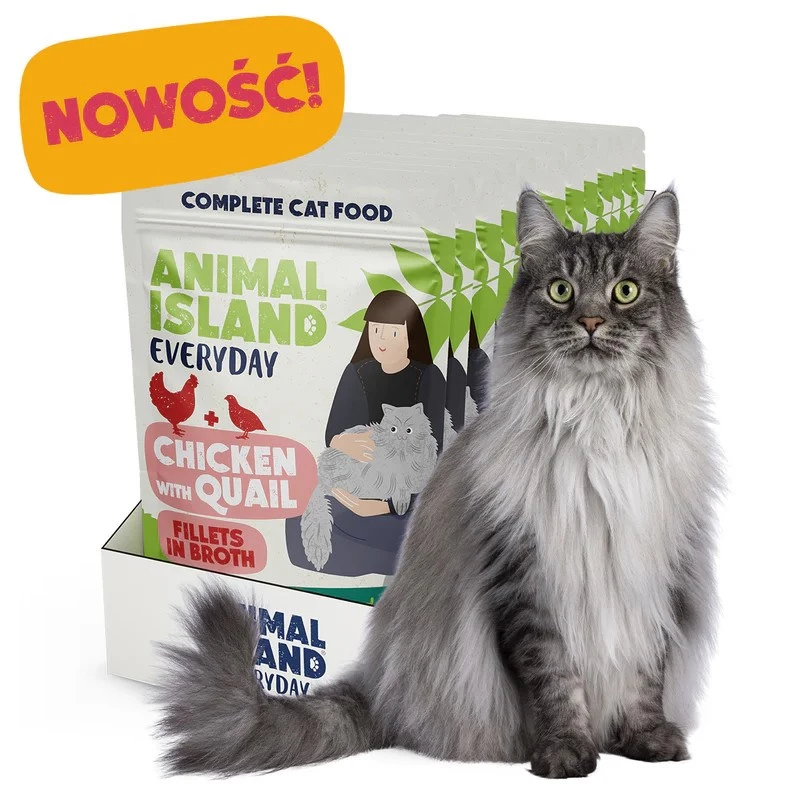 ANIMAL ISLAND pollo con filetes de codorniz en caldo - alimento húmedo para gatos - 12x85g