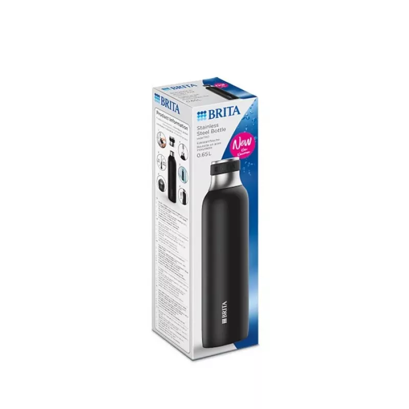 Botella de carbonatación BRITA 650 ml, acero inoxidable, negra, apta para lavavajillas