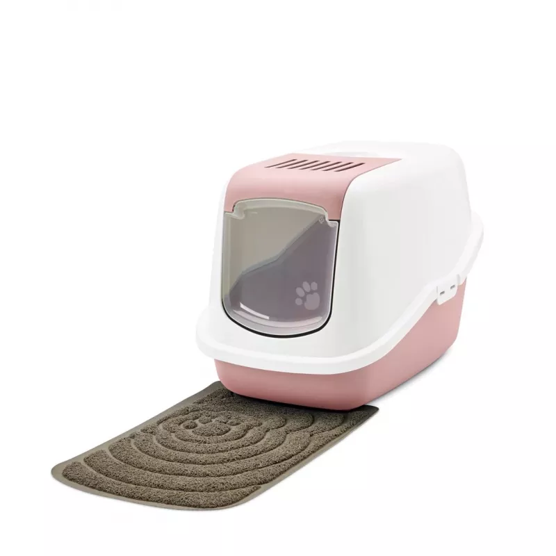 Bandeja arenero cubierta para gatos Savic Nestor blanco-rosa, bandeja cerrada con tapa, 56×39×38,5 cm