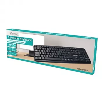 Teclado con cable de tamaño completo VAKOSS TK-103PK — USB, 104 teclas, teclado numérico, negro, cable de 1,4 m