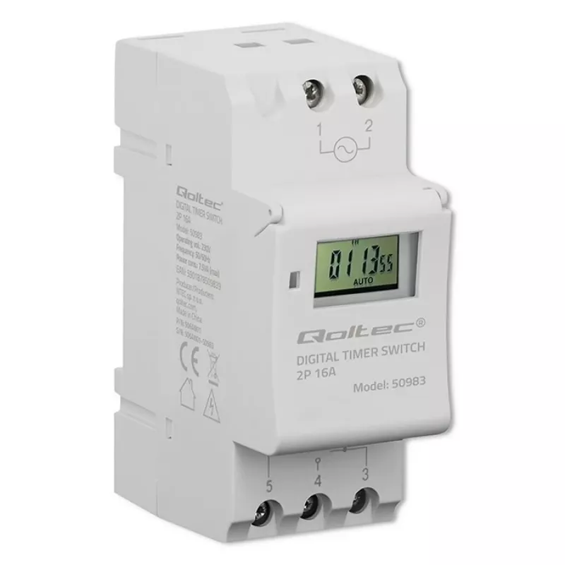 Temporizador electrónico para carril DIN QOLTEC 50983, a pilas, para circuitos de automatización