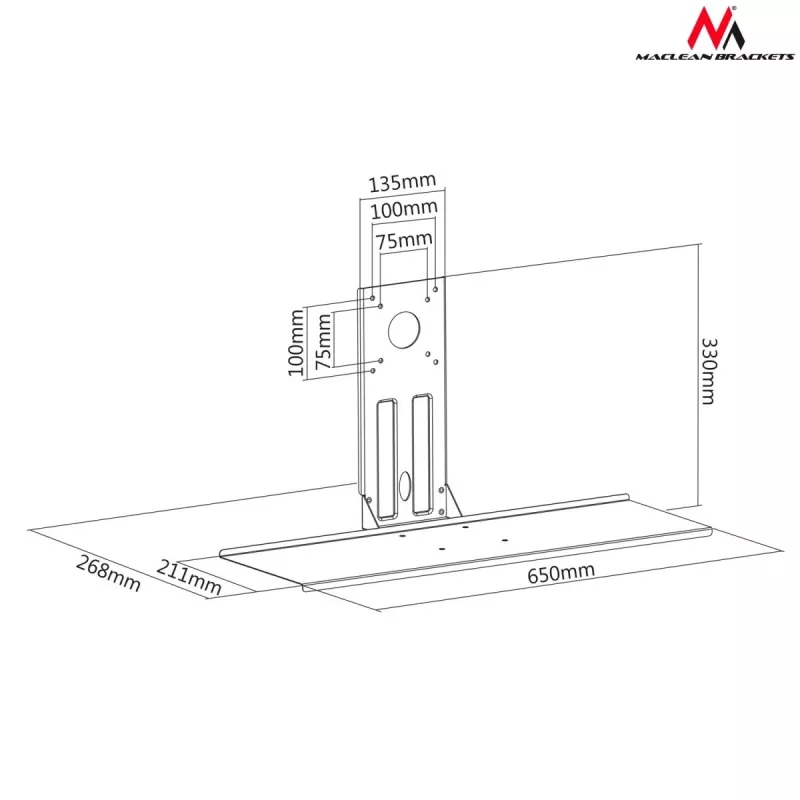 Soporte de teclado Maclean, complemento para soporte de monitor, VESA 75x75, 100x100, MC-756