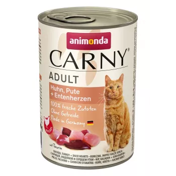 ANIMONDA Carny Adult Pollo, Pavo, Corazones de Pato - Comida húmeda para gatos - 400 g