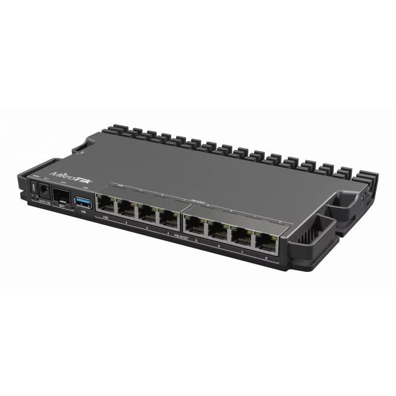 Router con cable MikroTik RB5009UPR+S+IN — 8x puertos RJ-45 PoE, 2,5GbE, ranura SFP+, RouterOS