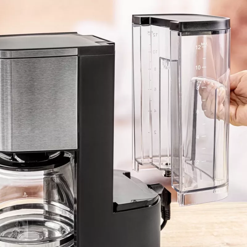 Cafetera de filtro Rommelsbacher FKM1000, depósito de agua de 1,5 L, 12 tazas, acero inoxidable/negro