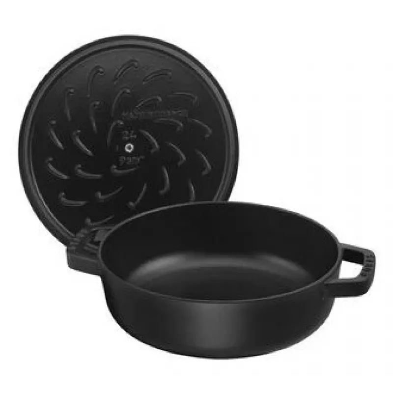 Staub Chistera 40511-472-0 olla asadora 28 cm, redonda, de hierro fundido, 3,7 l, negra