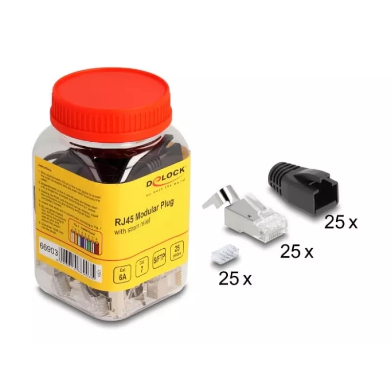 Conector de cable DeLOCK 66903 RJ-45 negro metálico conector macho 25 uds.