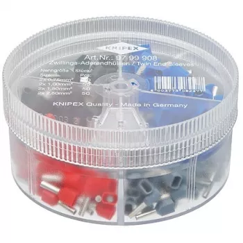 Surtido de terminales de cable totalmente aislados Knipex 97 99 908 gris, rojo, negro, azul 200 uds.