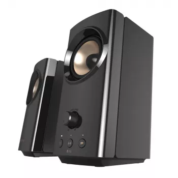 Altavoces de escritorio compactos Hi-Fi CREATIVE T60 2.0 con diálogo claro y sonido envolvente mediante Sound Blaster SmartComms Kit, conexiones de audio USB-C, micrófono y auriculares B