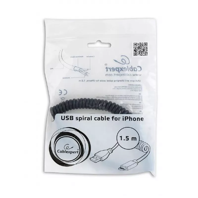 Cable Lightning Gembird CC-LMAM-1.5M — 1,5 m, Lightning a USB-A, Negro