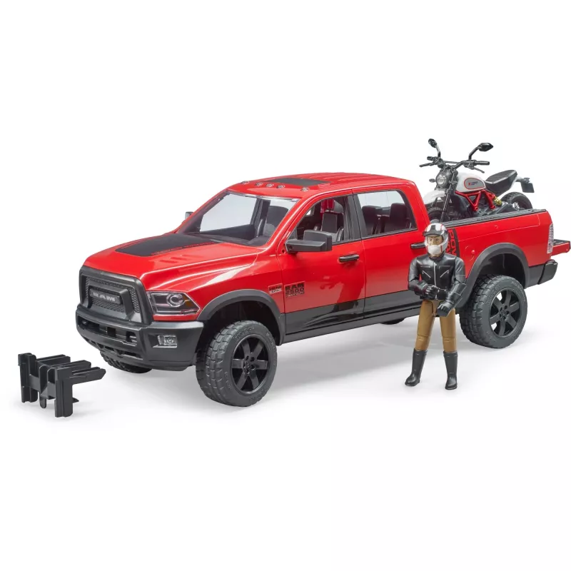 Dodge RAM 2500 Power Wagon con remolque y moto Ducati 02502 BRUDER