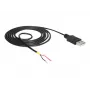 Delock Cable USB2.0 conector macho Type-A > 2 extremos de cable abiertos - 1,5 m - negro (85664)