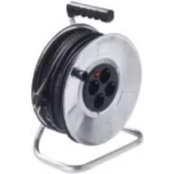 Bachmann 396.182 Alargador de cable con enrollador, 4 tomas, plateado