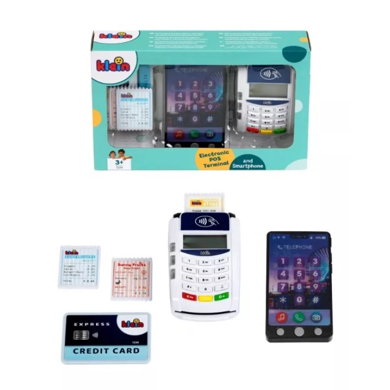 Terminal de pago de juguete KLEIN 172740 con accesorios para smartphone para sets de juego de rol