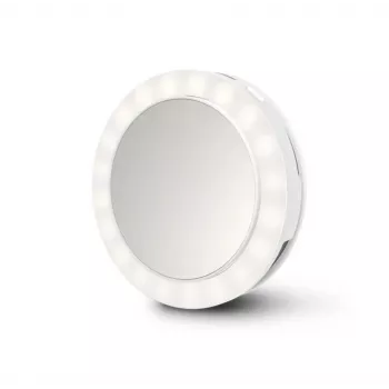 Espejo de maquillaje de pie Medisana 23603 — redondo blanco, a pilas, plegable, iluminación integrada