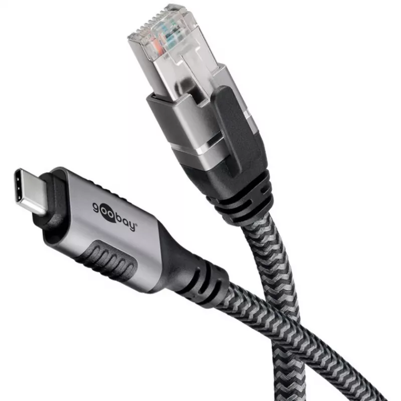 Goobay 70755 cable USB-C a RJ45 Ethernet CAT 6 para una conexión a internet por cable estable con router/módem/switch de red/sustituye al adaptador USB a RJ45 / 1