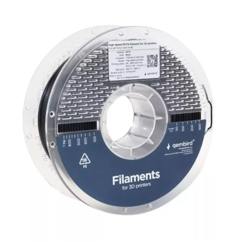 Filamento de impresión 3D Gembird PETG 1,75 mm negro 1 kg
