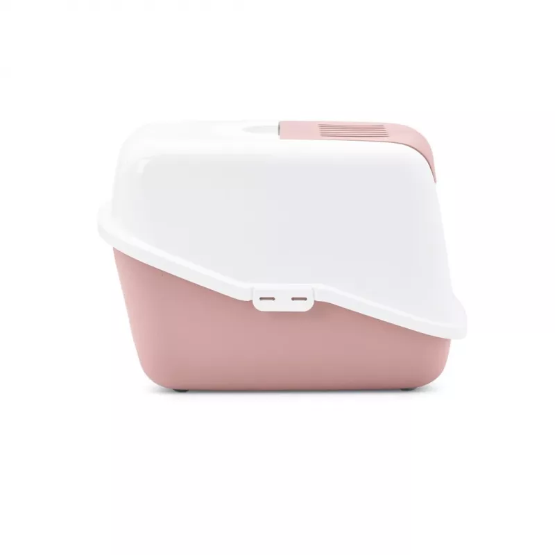 Bandeja arenero cubierta para gatos Savic Nestor blanco-rosa, bandeja cerrada con tapa, 56×39×38,5 cm
