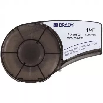 Cinta de etiquetas Brady M21-250-423, poliéster de transferencia térmica, negro sobre blanco, 6,35 mm x 6,4 m