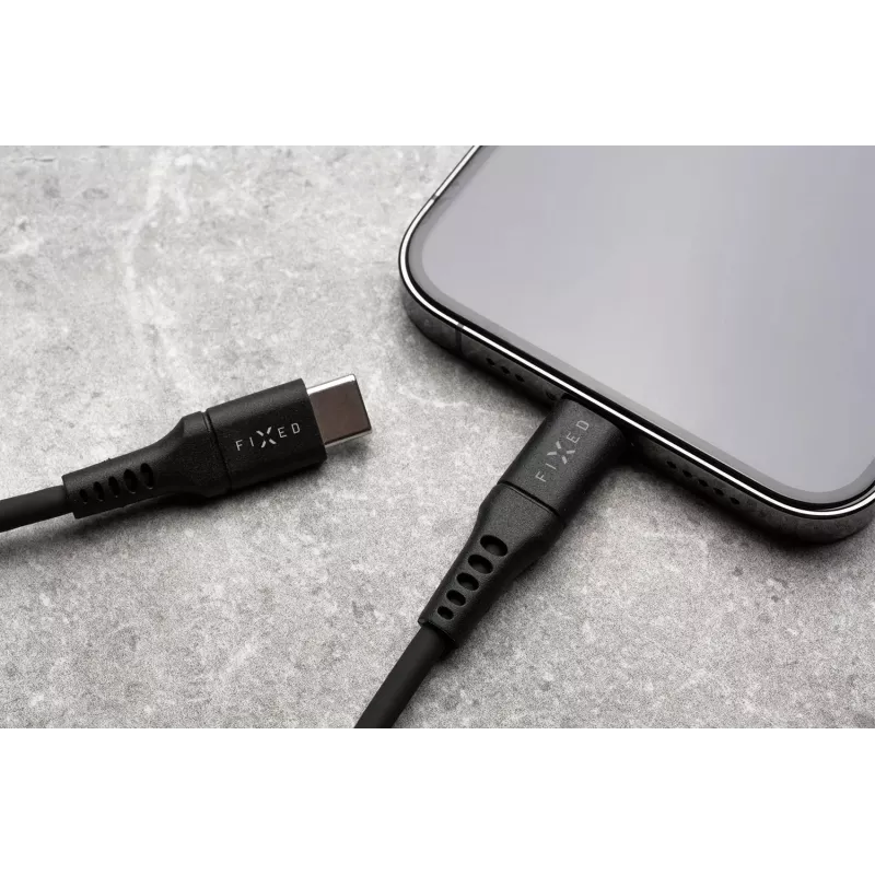 Cable de silicona líquida FIXED USB-C/USB-C, 0,5m, 60W, negro | Fixed