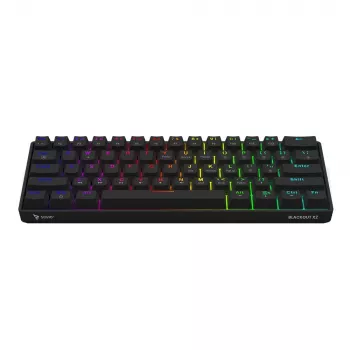 Teclado gaming mecánico SAVIO BLACKOUT X2 PEACH — 61 teclas 60 % QWERTZ, RGB LED, hot-swap, USB Type-A/Type-C, cable extraíble