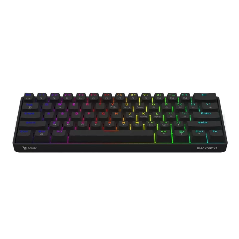 Teclado gaming mecánico SAVIO BLACKOUT X2 PEACH — 61 teclas 60 % QWERTZ, RGB LED, hot-swap, USB Type-A/Type-C, cable extraíble