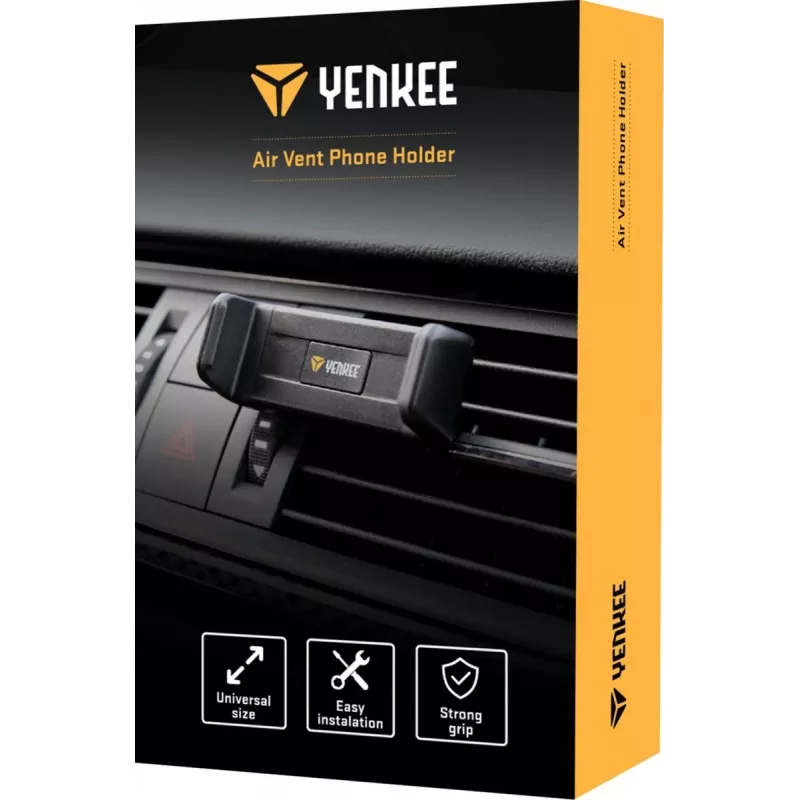 Soporte para móvil de coche YENKEE YSM 201BK — soporte para rejilla de ventilación, ángulo ajustable, negro, apto para teléfonos de hasta 6,5 pulgadas, 50–85 mm