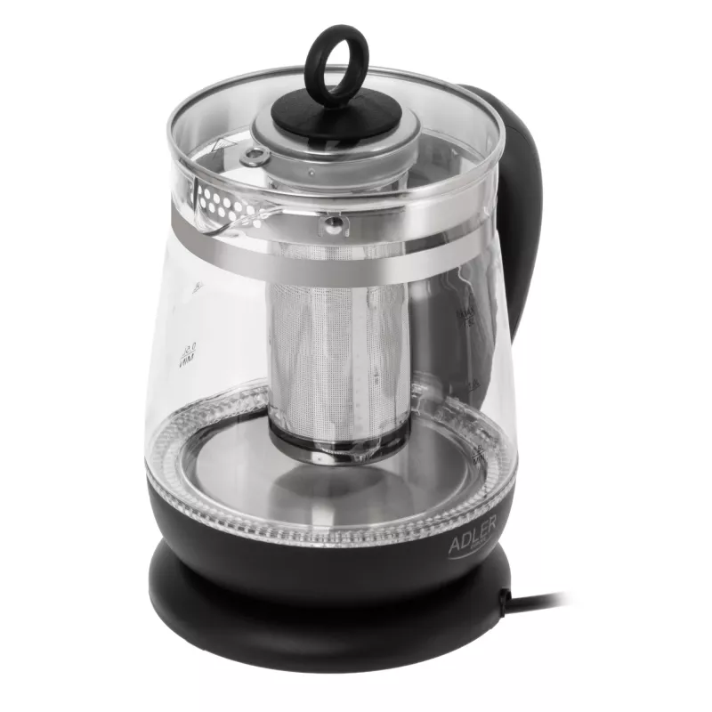 Adler Hervidor de agua | AD 1299 | Eléctrico | 2200 W | 1,5 L | Vidrio | Base giratoria 360° | Negro