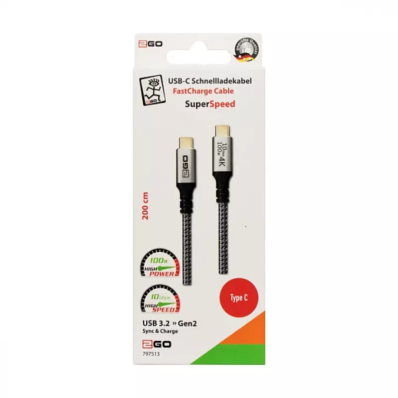 Cable USB 2GO 797513 USB 3.2 Gen 2 2 m USB C plata