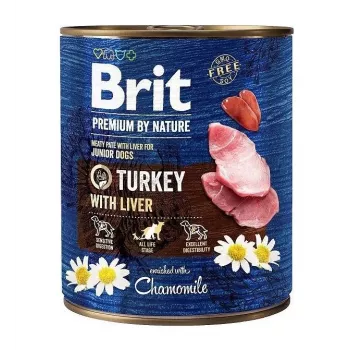 Comida húmeda para perros Brit Premium by Nature Junior pavo con hígado 800 g – alimento completo para cachorros, sin cereales, 78 % humedad