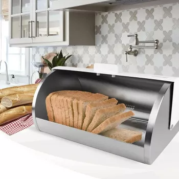 Panera Maestro MR-1676-WHITE, tapa abatible de acero inoxidable, blanca, 385×255×190 mm