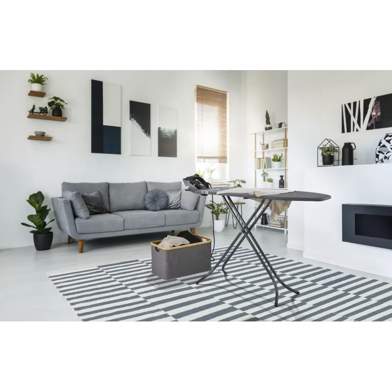 Leifheit Classic M Black 72486 tabla de planchar de tamaño completo, 120 x 38 cm, altura 69–88 cm, negra