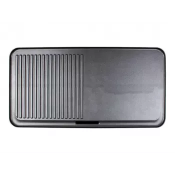 Parrilla eléctrica de mesa Rommelsbacher BBQ 2003 — 1900 W, 50×25 cm, estriada + teppanyaki, termostato continuo, plateado/negro