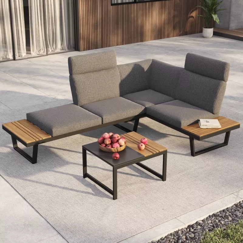 Conjunto de salón de jardín de esquina o 2 sofás + mesa NUVIO grey