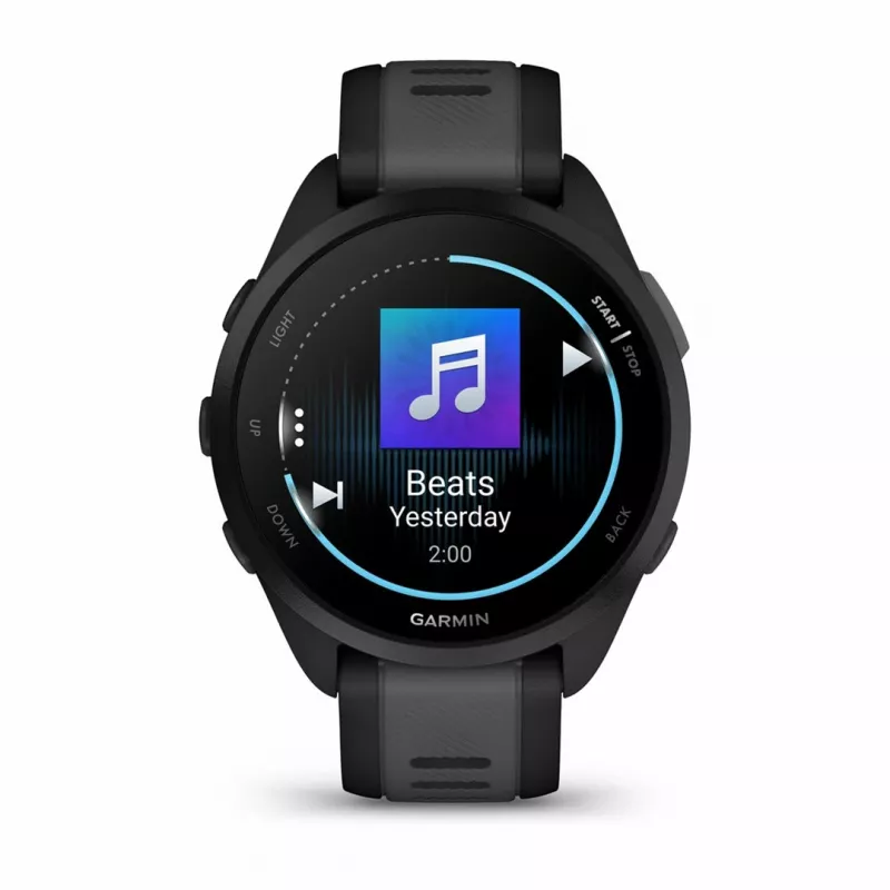 Garmin Forerunner 165 Music reloj deportivo GPS 43 mm, AMOLED 1,2" 390 x 390, 4 GB, correa de silicona, contorno de muñeca 126–203 mm, negro/gris pizarra (010-02863-30)