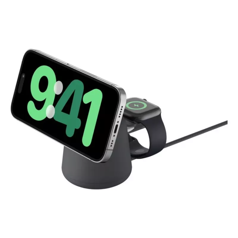 Cargador inalámbrico Belkin WIZ027VFH36 2 en 1 magnético Qi2 15W para iPhone y Apple Watch
