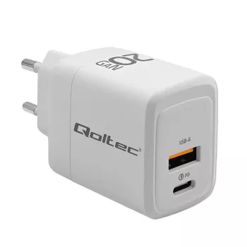 Cargador GaN QOLTEC 51823 20W fuente de alimentación USB, salida 5V/20V