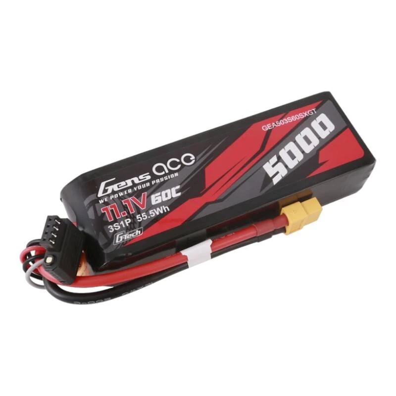 Gens ace G-Tech 5000mAh 11.1V 60C 3S1P Lipo tamaño corto con conector XT60