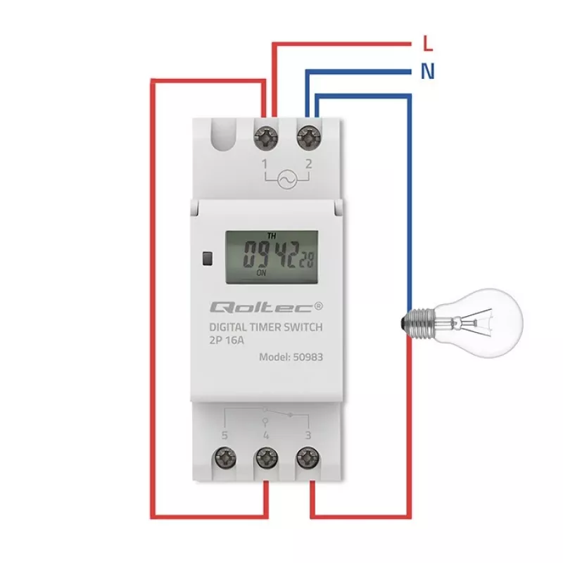 Temporizador electrónico para carril DIN QOLTEC 50983, a pilas, para circuitos de automatización