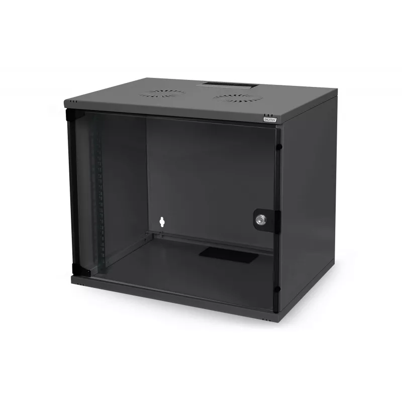 7HE Armario de montaje en pared sin montar 370X540X400 puerta de cristal negro
