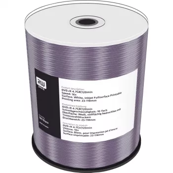 MediaRange imprimible en toda la superficie por inyección de tinta - 100 x DVD+R 16x - soporte de almacenamiento (MR414)