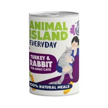 Comida húmeda Animal Island Everyday – Pavo y conejo, 400 g, para gatos adultos, sin cereales ni soja