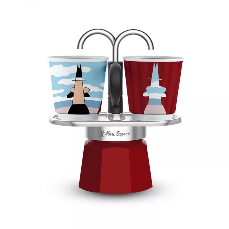 Bialetti Mini Express Magritte cafetera moka roja, plateada