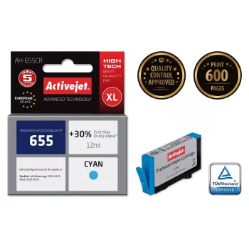 Cartucho de tinta ActiveJet AH-655CR compatible para HP, cian, alto rendimiento (XL), 12 ml, tinta a base de tinte